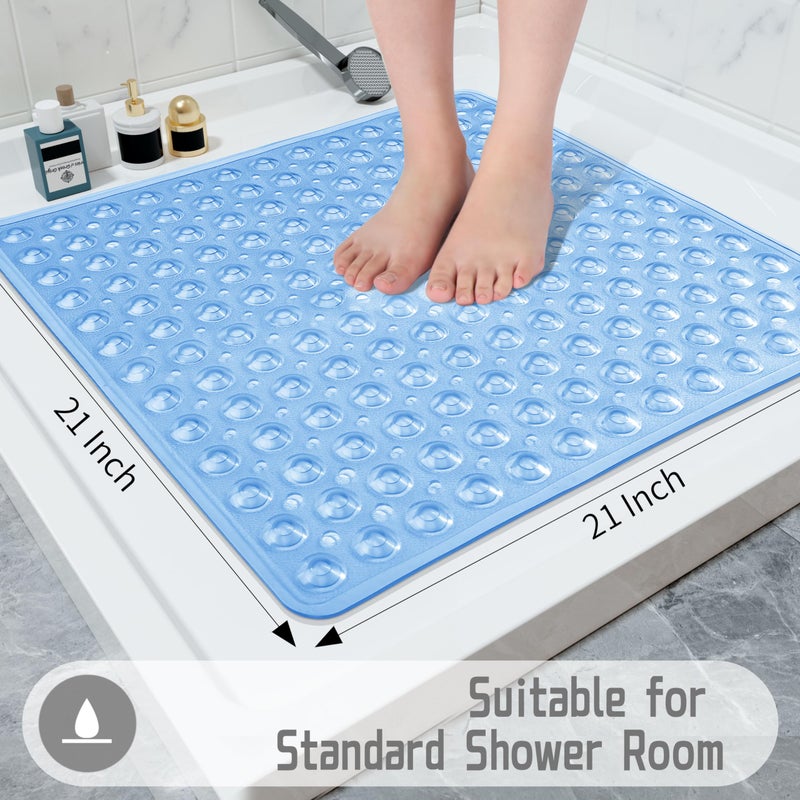 Yimobra Shower Stall Mat Non Slip  21x21 Inch  Soft Square Bath Mat for Shower with Suction Cups and Drain Holes  Stall Floor Mats for Bathroom  Machine Washable  Bathroom Accessories  Clear Blue - Image 5
